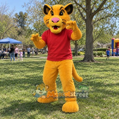 Yellow Cat Mascot Costume with Red Shirt Yellow Cat Mascot Costume with Red Shirt