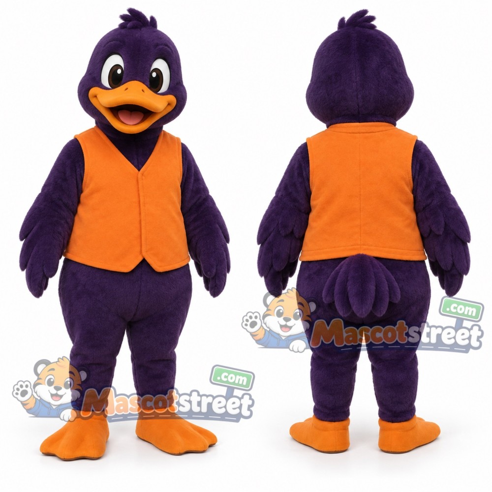 Purple Duck Mascot Costume with Orange Vest Purple Duck Mascot Costume with Orange Vest