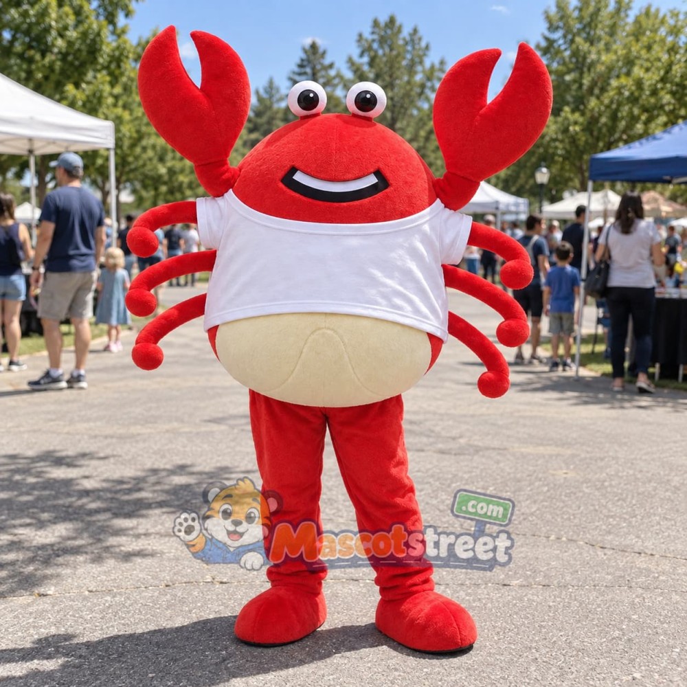 Red Crab Mascot Costume with White Shirt Red Crab Mascot Costume with White Shirt