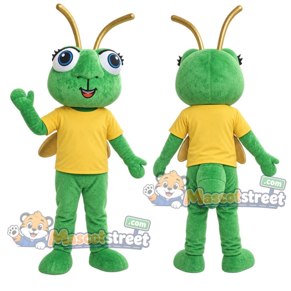Green Firefly Mascot Costume with Yellow Shirt Green Firefly Mascot Costume with Yellow Shirt
