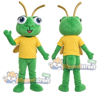 Green Firefly Mascot Costume with Yellow Shirt Green Firefly Mascot Costume with Yellow Shirt