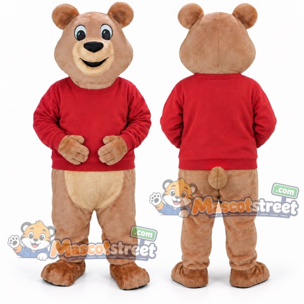 Brown Bear Mascot Costume with Red Sweater