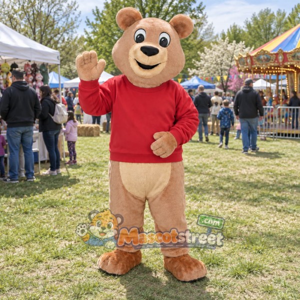 Brown Bear Mascot Costume with Red Sweater
