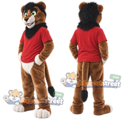Brown Lion Mascot Costume with Red Shirt Brown Lion Mascot Costume with Red Shirt
