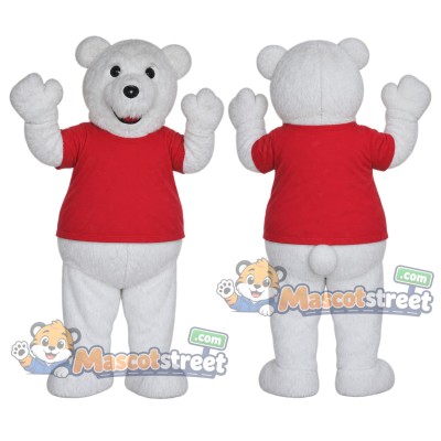 White Bear Mascot Costume with Red Shirt