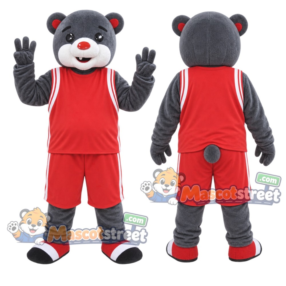 Gray Bear Mascot Costume with Red Sports Uniform Gray Bear Mascot Costume with Red Sports Uniform