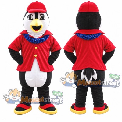 Penguin Mascot Costume with Red Jacket and Red Cap