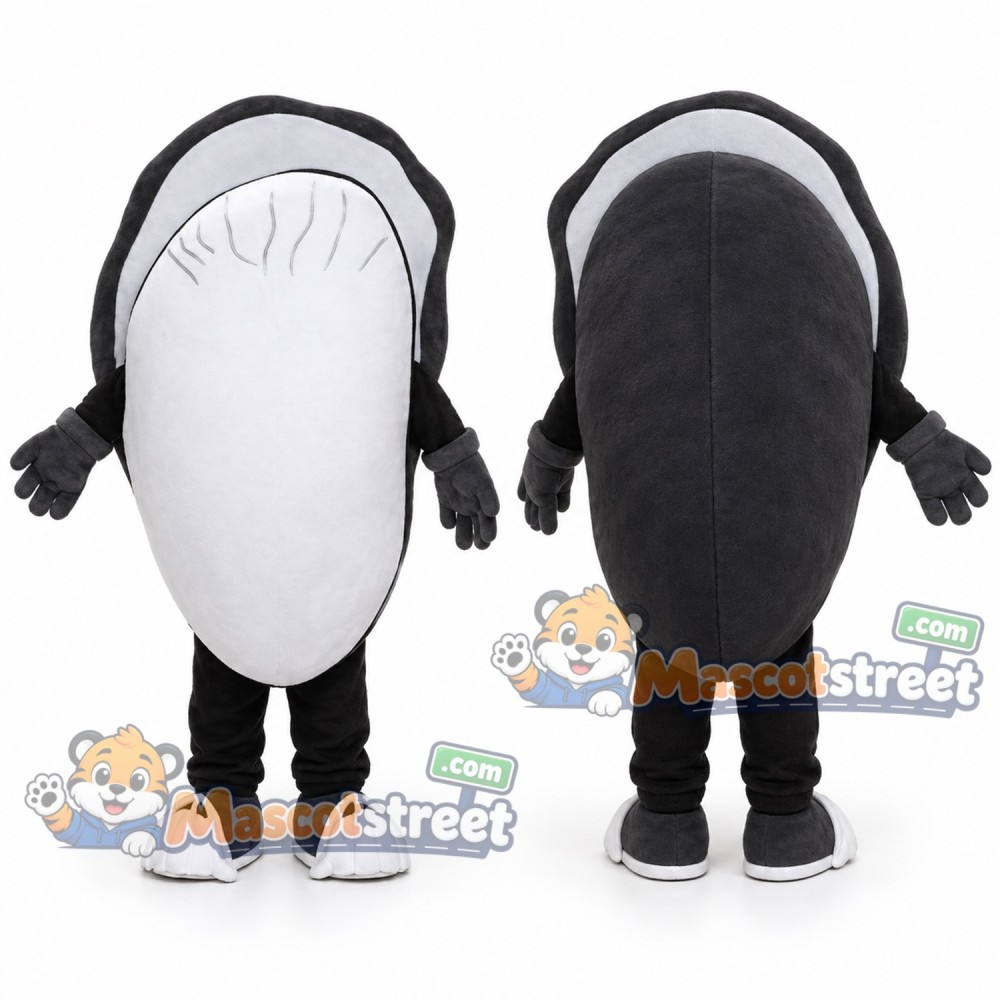 Black and White Oyster Mascot Costume Black and White Oyster Mascot Costume