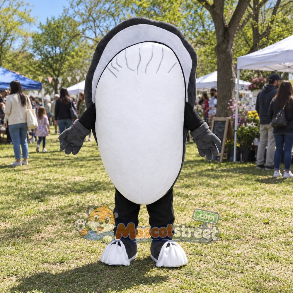 Black and White Oyster Mascot Costume Black and White Oyster Mascot Costume