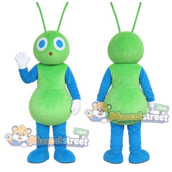Green Ant Mascot Costume with Blue Shirt