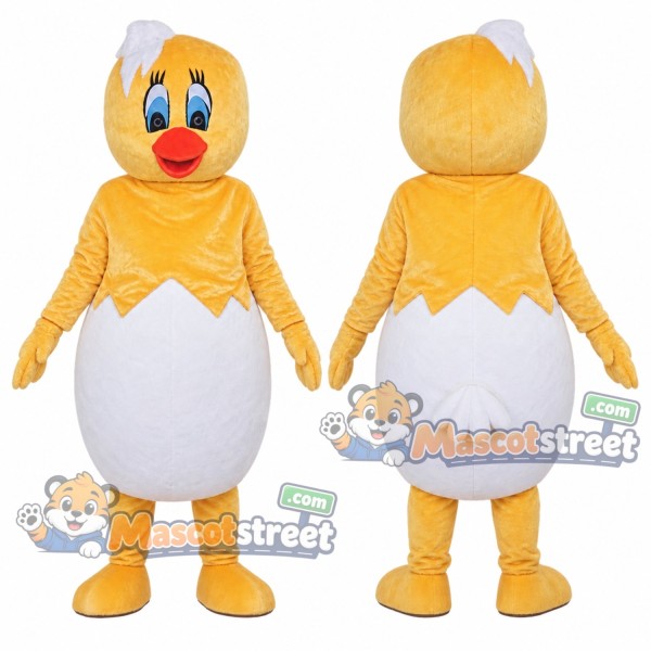 Yellow Chick in Eggshell Mascot Costume