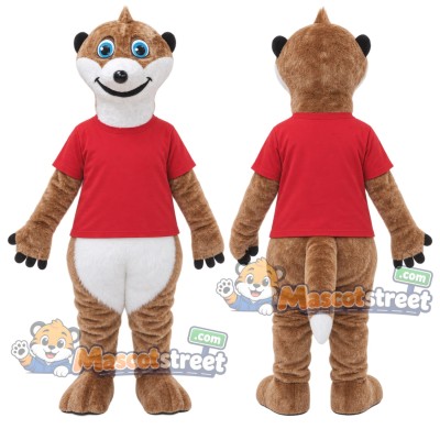 Brown Meerkat Mascot Costume with Red Shirt