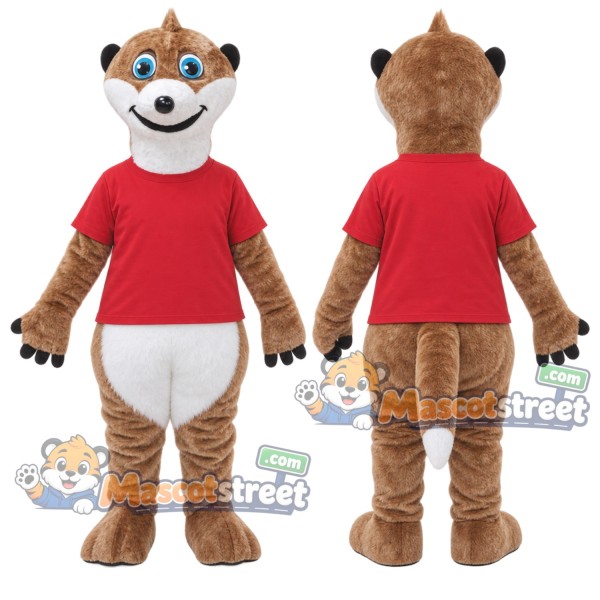 Brown Meerkat Mascot Costume with Red Shirt