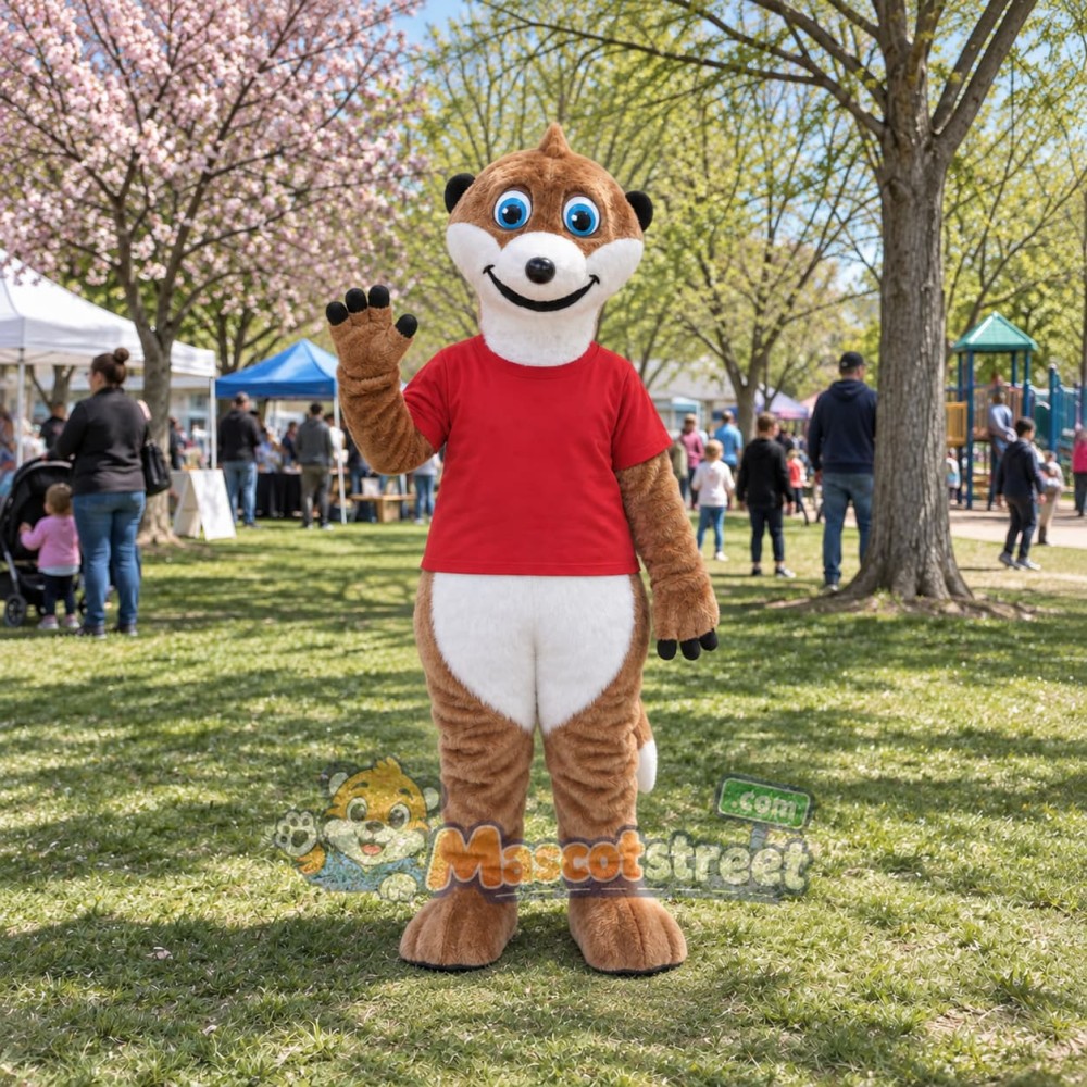 Brown Meerkat Mascot Costume with Red Shirt