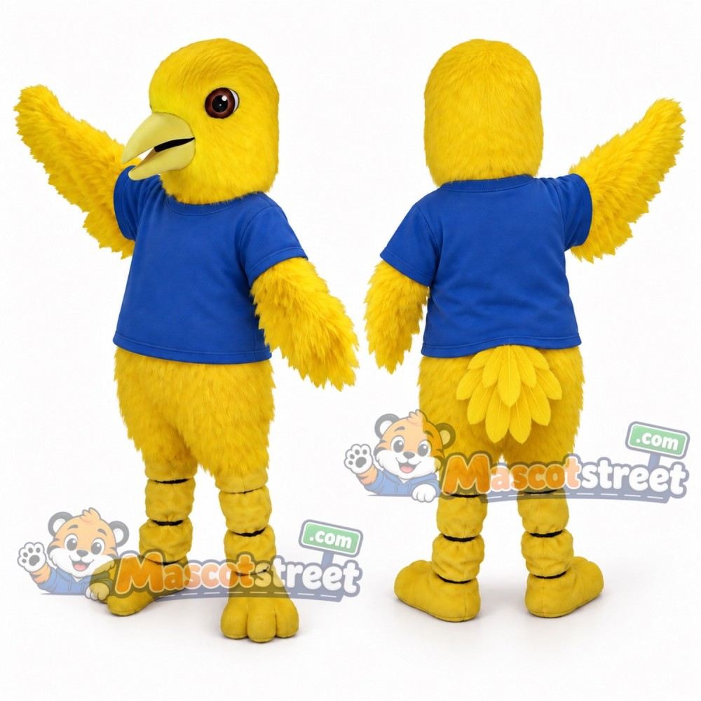 Yellow Bird Mascot Costume with Blue Shirt Yellow Bird Mascot Costume with Blue Shirt