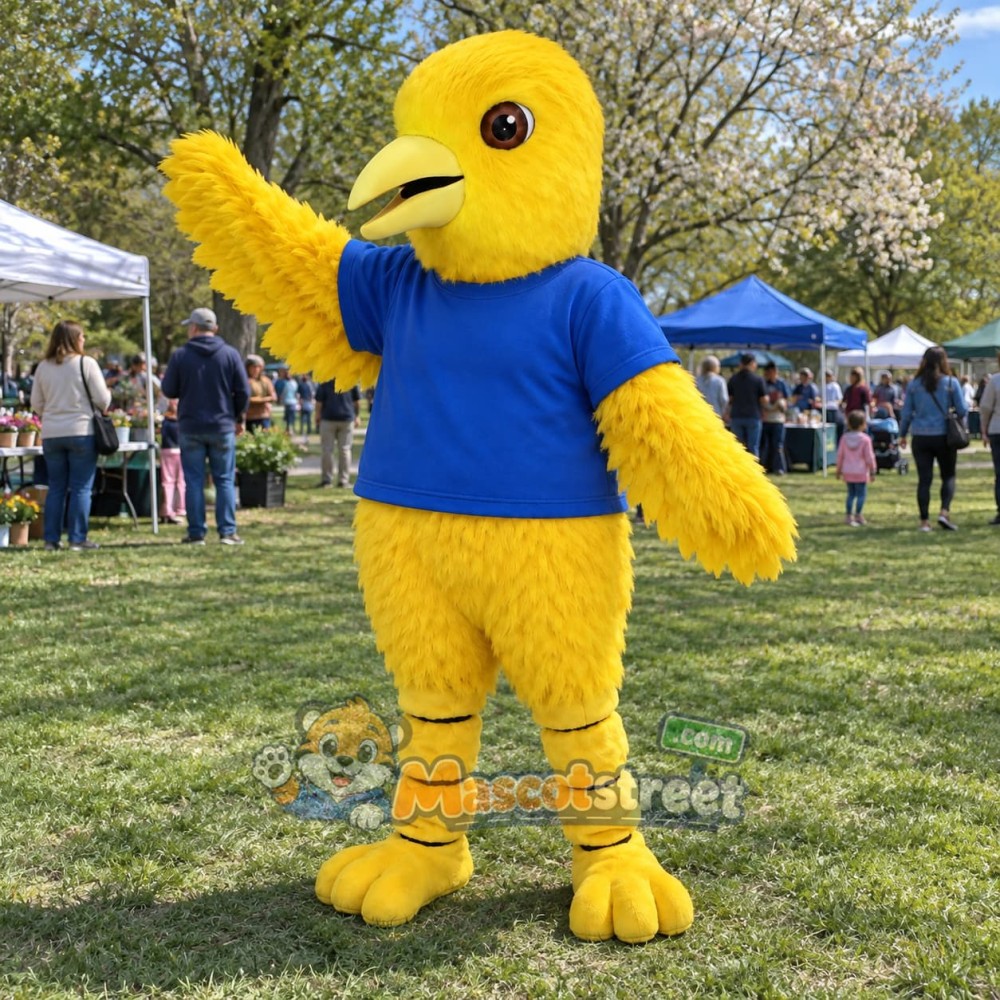 Yellow Bird Mascot Costume with Blue Shirt Yellow Bird Mascot Costume with Blue Shirt