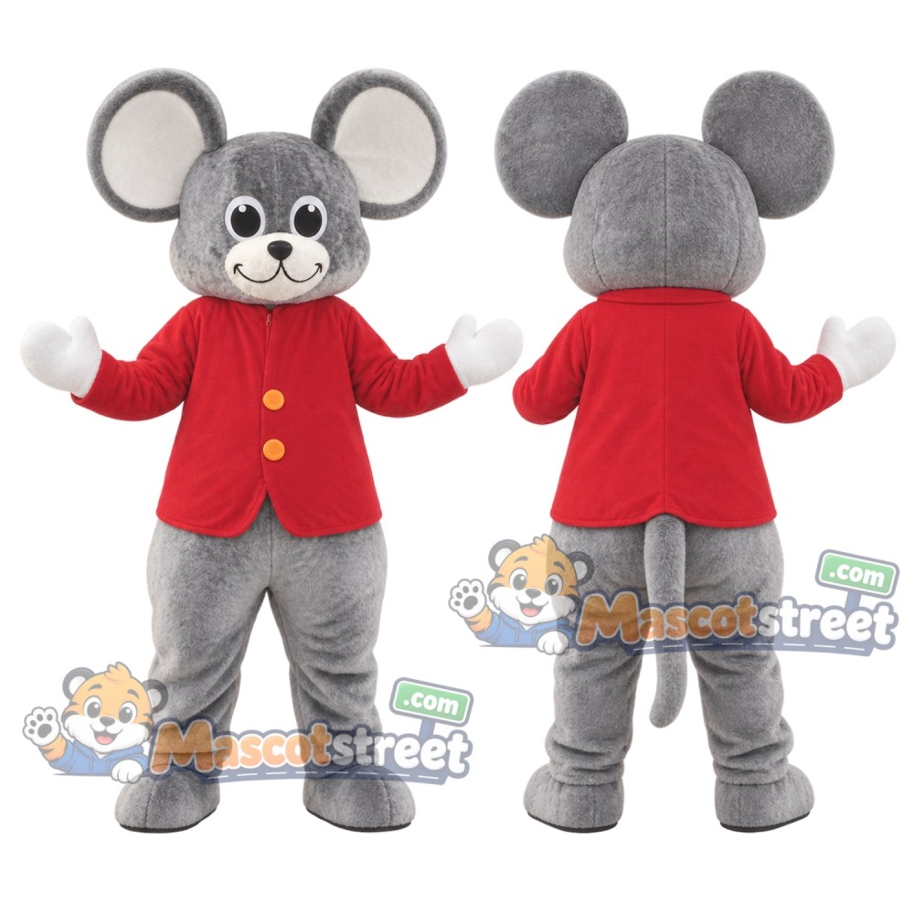 Gray Mouse Mascot Costume with Red Jacket Gray Mouse Mascot Costume with Red Jacket