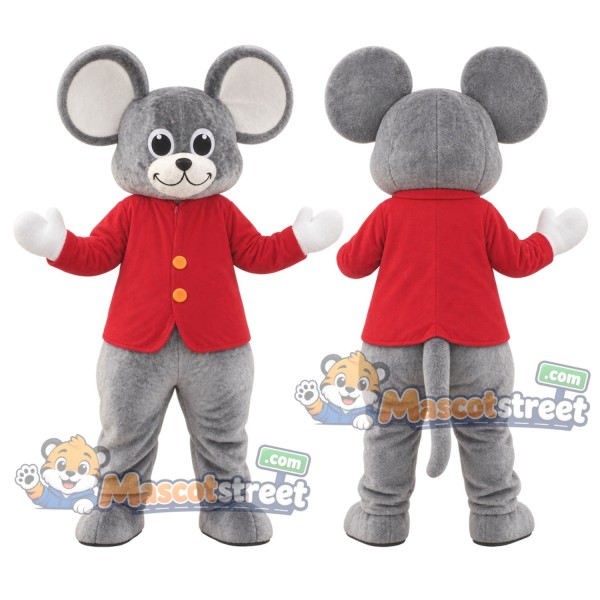 Gray Mouse Mascot Costume with Red Jacket