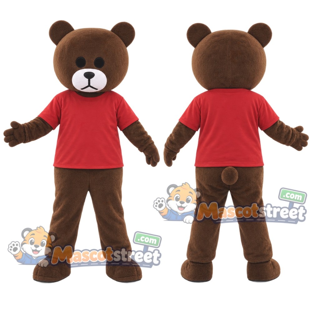 Brown Bear Mascot Costume with Red Shirt Brown Bear Mascot Costume with Red Shirt