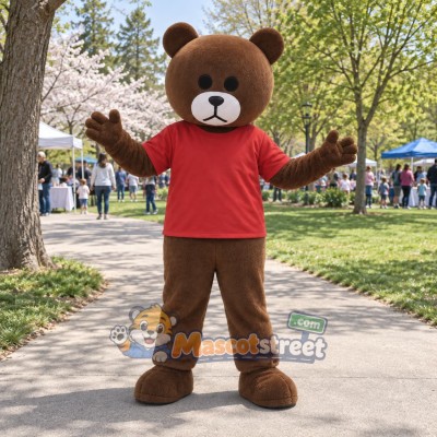 Brown Bear Mascot Costume with Red Shirt Brown Bear Mascot Costume with Red Shirt