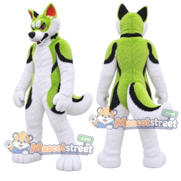 Green and White Wolf Mascot Costume