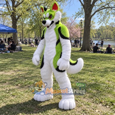 Green and White Wolf Mascot Costume Green and White Wolf Mascot Costume