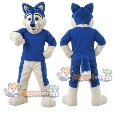 Blue Wolf Mascot Costume with Blue Shirt