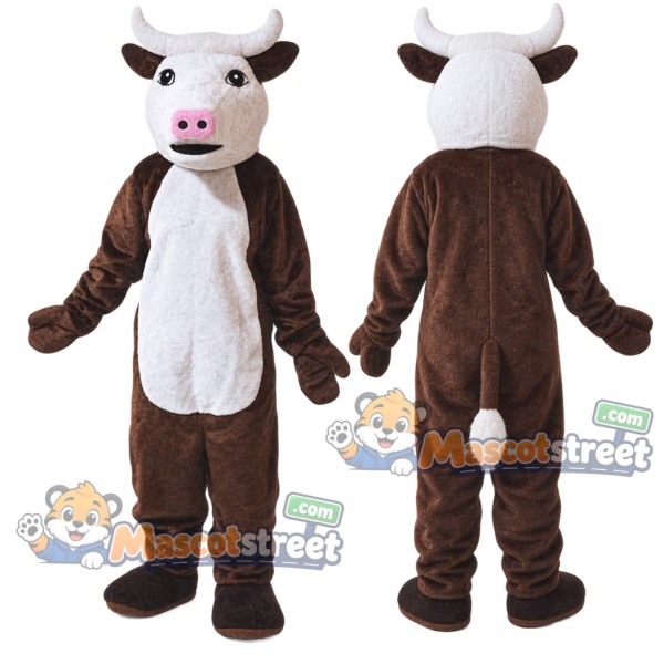 Brown and White Cow Mascot Costume