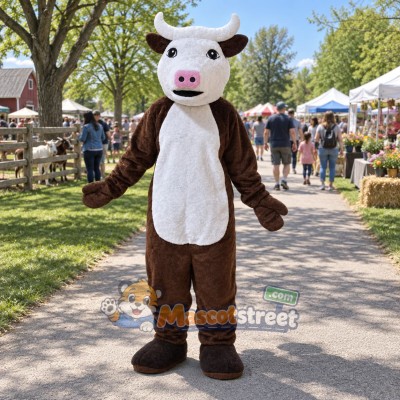 Brown and White Cow Mascot Costume