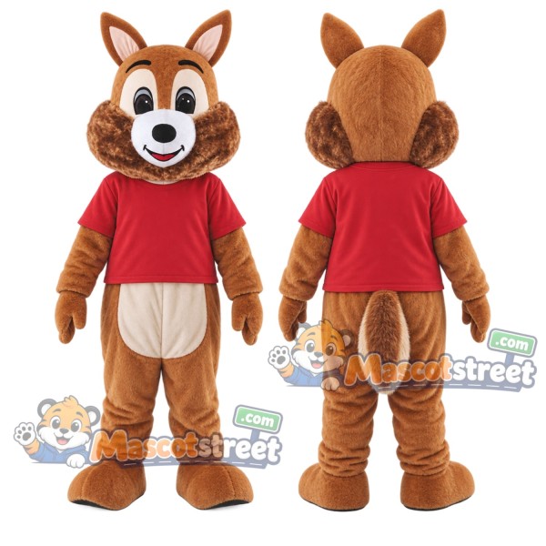 Brown Squirrel Mascot Costume with Red Shirt
