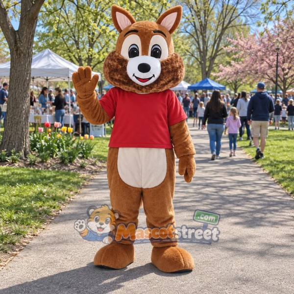 Brown Squirrel Mascot Costume with Red Shirt