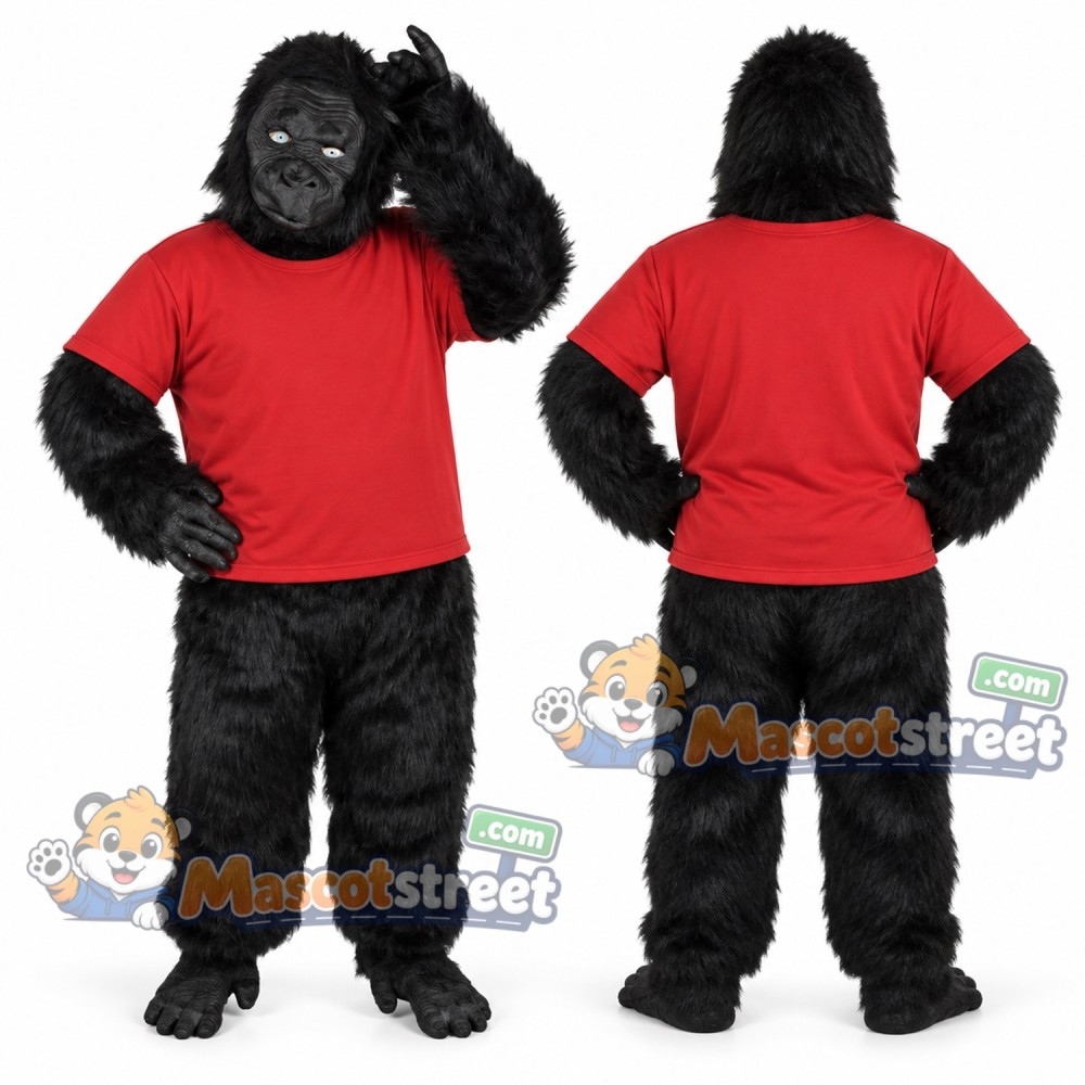 Black Gorilla Mascot Costume with Red Shirt