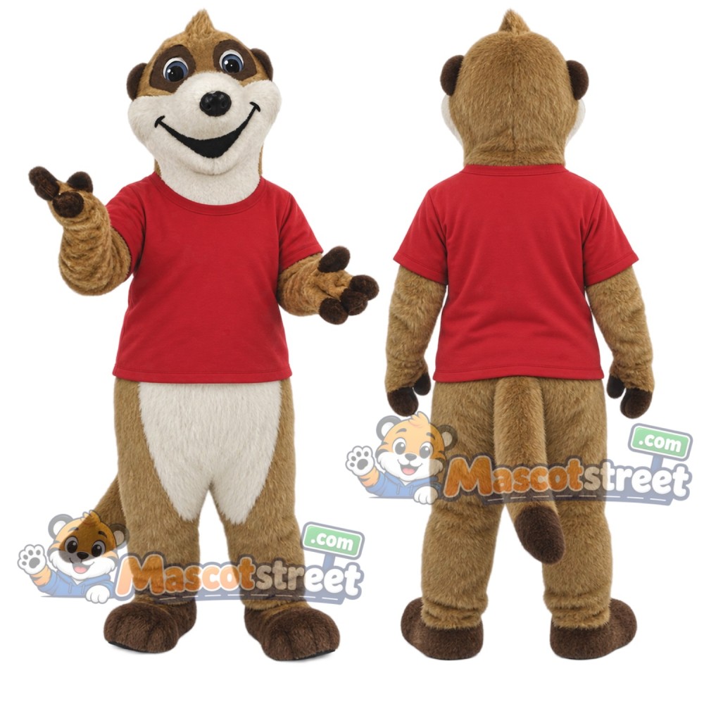 Brown Meerkat Mascot Costume with Red Shirt