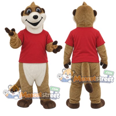 Brown Meerkat Mascot Costume with Red Shirt