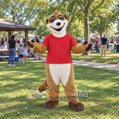 Brown Meerkat Mascot Costume with Red Shirt