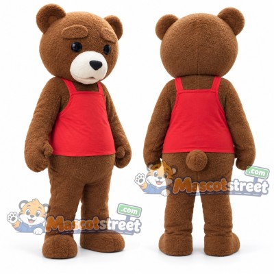 Brown Bear Mascot Costume with Red Vest