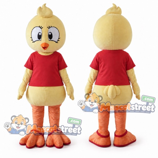Yellow Bird Mascot Costume with Red Shirt