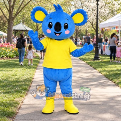 Blue Koala Mascot Costume with Yellow Shirt