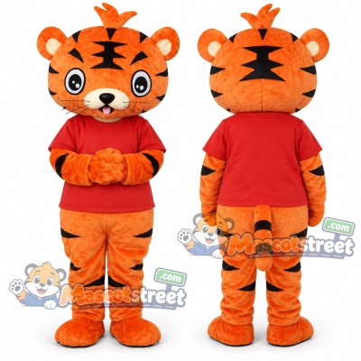 Orange Tiger Mascot Costume with Red Shirt Orange Tiger Mascot Costume with Red Shirt