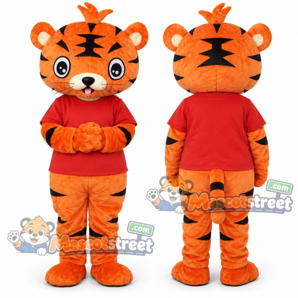 Orange Tiger Mascot Costume with Red Shirt