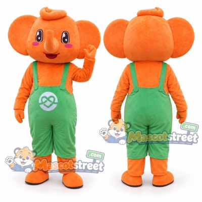 Orange Elephant Mascot Costume with Green Overalls
