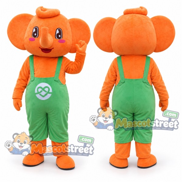 Orange Elephant Mascot Costume with Green Overalls
