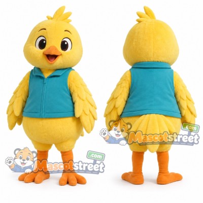 Yellow Bird Mascot Costume with Teal Vest Yellow Bird Mascot Costume with Teal Vest