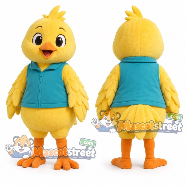 Yellow Bird Mascot Costume with Teal Vest