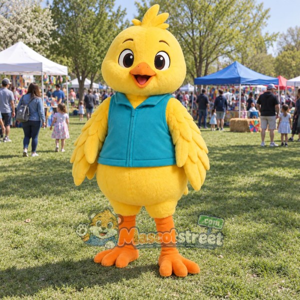 Yellow Bird Mascot Costume with Teal Vest