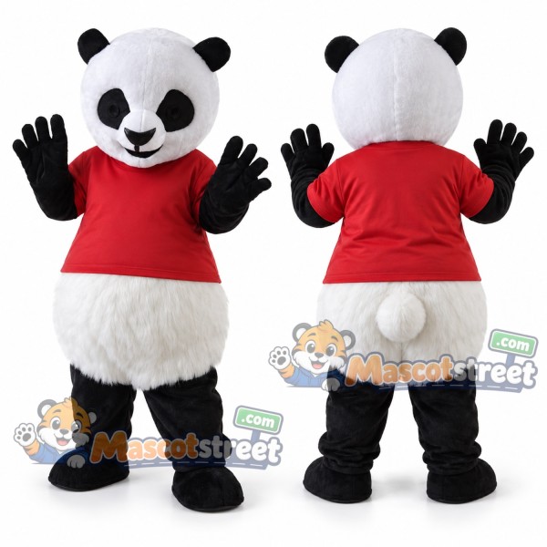 Panda Mascot Costume with Red Shirt