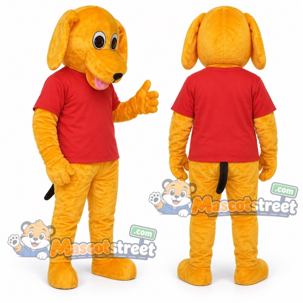 Yellow Dog Mascot Costume with Red Shirt