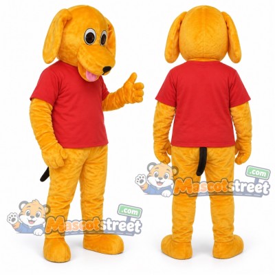 Yellow Dog Mascot Costume with Red Shirt