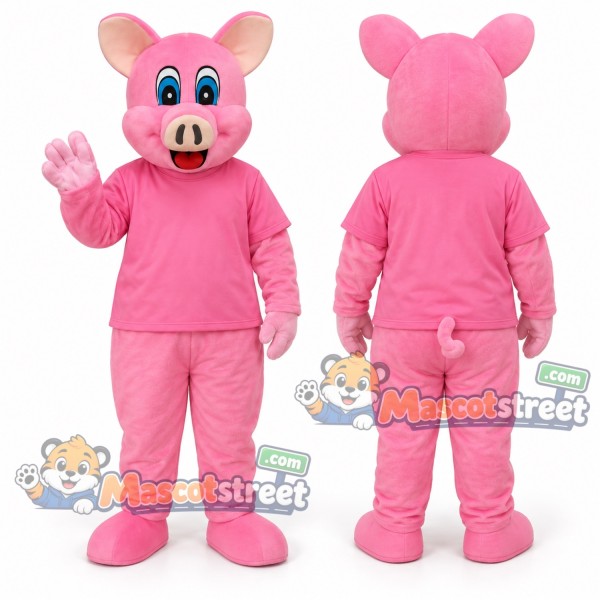 Pink Pig Mascot Costume with Pink Shirt and Pink Trousers