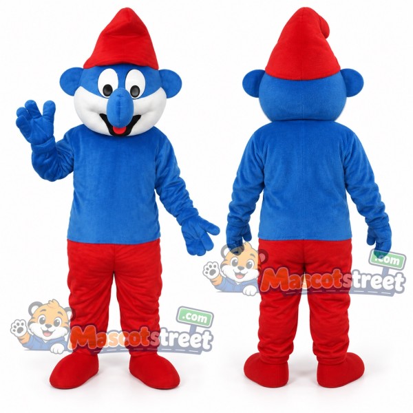Blue Elf Mascot Costume with Blue Shirt, Red Trousers and Red Hat